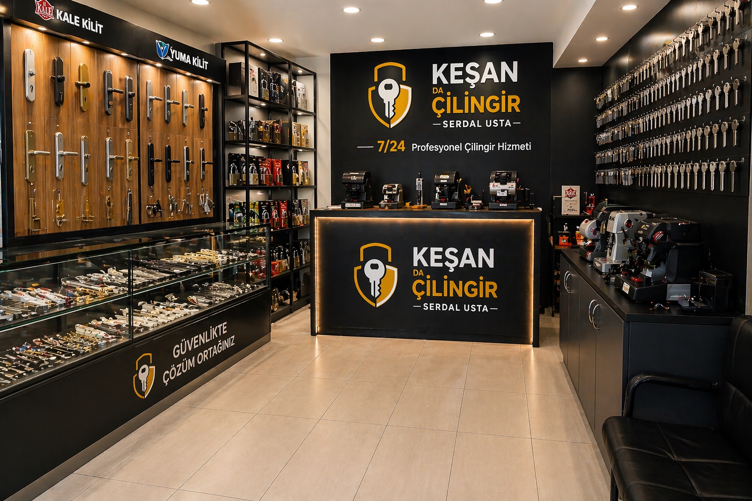 Keşan Çilingir dükkan iç mekan ve ürün teşhiri
